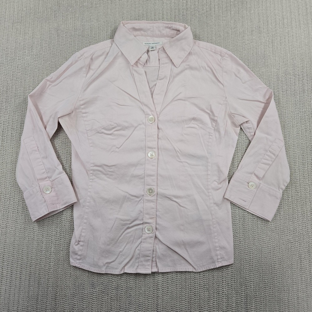 Banana Republic Shirt Womens Medium Pink Stretch Button Up‎ Collared Long Sleeve